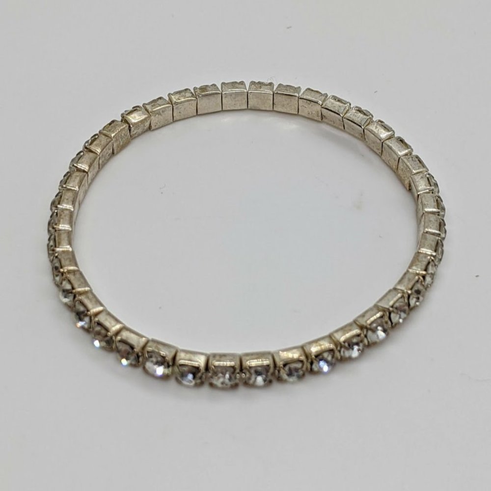 3 For 20 Prong Set Rhinestone Stretch Tennis Bracelet Silver Tone - Picture 2 of 4